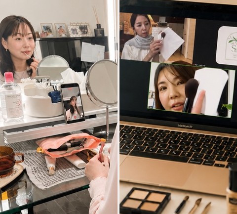 対面とオンラインのメイクレッスンの様子